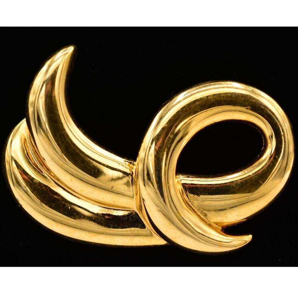 Napier Vintage Pin Brooch Heavy Shiny Gold Tone Chunky Bold Signed 1980s BinAQ